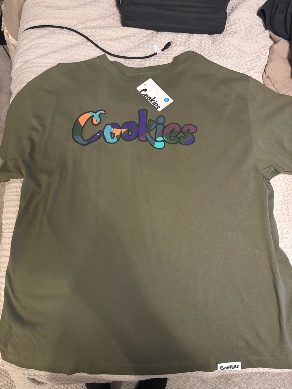 Cookies Olive Green Graphic Tee with Multicolor Logo 2xl new